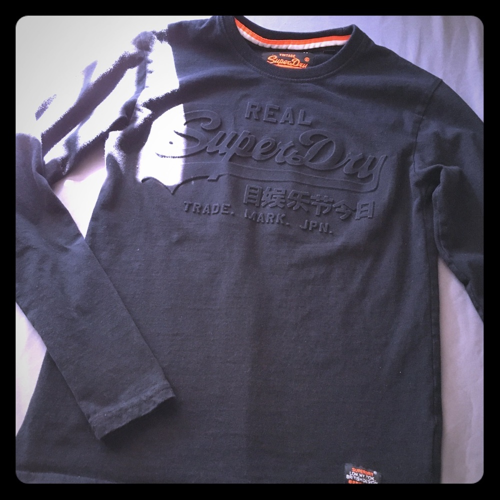 Superdry Black Embossed logo long sleeve tee shirt